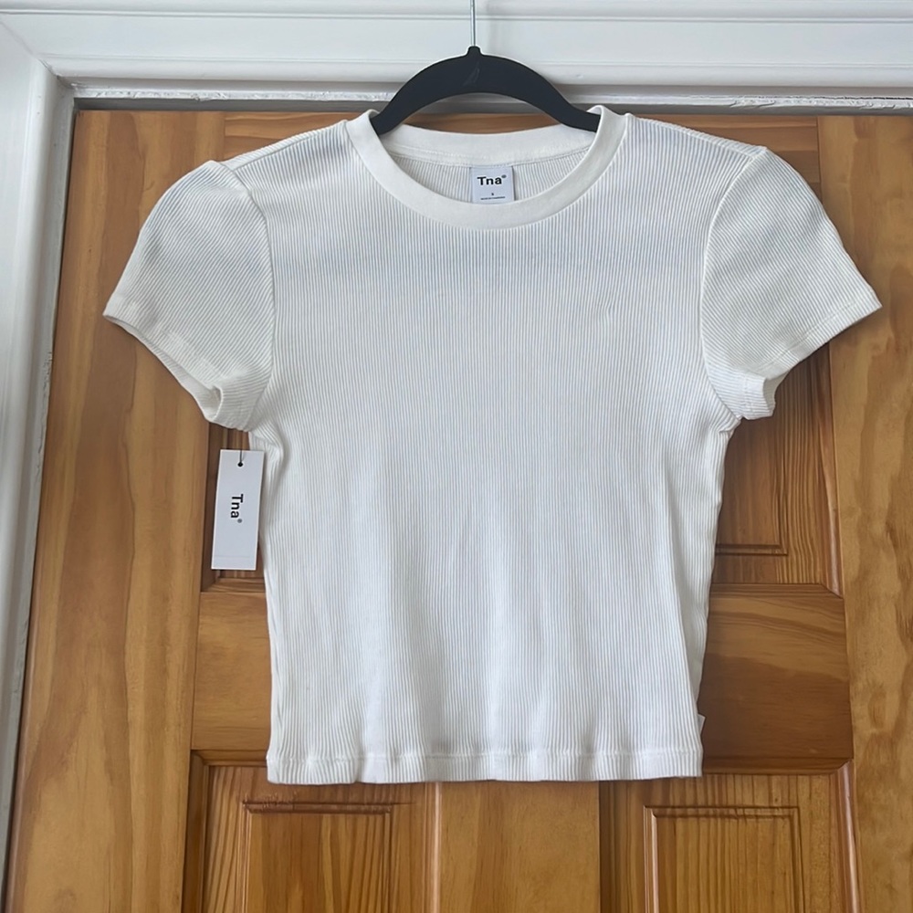 Tna Ribbed Cropped T-shirt in White (Size Small)